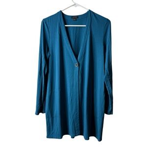 J Jill Wearever Collection Teal Blue Green One Button Cardigan Topper